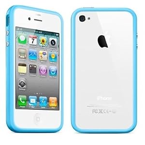 Blue iPhone 4 / 4S Rim Bumper, case, cover with Chrome Buttons Dual Silicone by iGadgets dispatched FREE from the UK