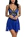 Avidlove Women V Neck Babydoll Strap Lingerie Lace Chemise Teddy Outfits (L, Blue)