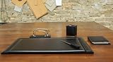 Black Calfskin Leather Complete Five Pieces Desk Set