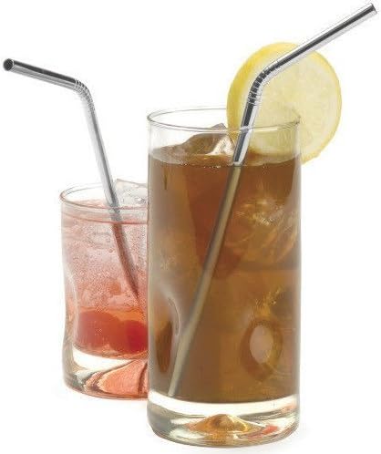 UMIKAkitchen Stainless Steel Bent Drinking Straws, Eco Friendly Stainless Steel Straws Set of 4 with Free Cleaning Brush Included.