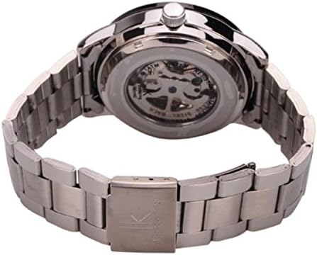 IK98226 Analog Stainless Steel Silver Band Skeleton Auto Mechanical Luxury Men's Black Dial Watch