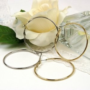 【クリックで詳細表示】地金パイプ フープピアス【K18金ポスト】 直径50MM シルバー
