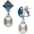 18K White Gold Paspaley South Sea Cultured Fine Circle Pearl and London Blue Topaz Earrings