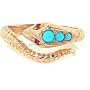 14K Gold (Choice of Yellow or Rose Gold) Snake Ring set with Turquoise & Ruby with Snake Scaling - Finger Sizes 5 to 12 Available