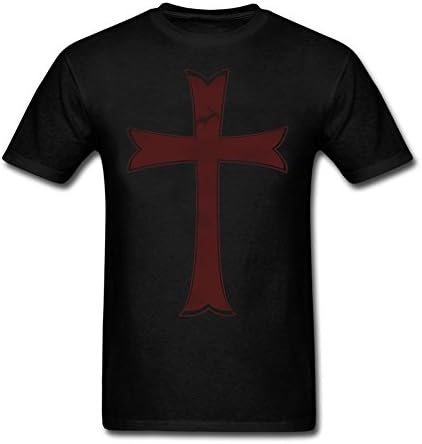 Mens Crusader Knights Templar Distressed Cross T Shirt Crewneck Black XXL