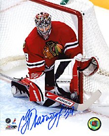 Nikolai Khabibulin Autographed / Signed Chicago Blackhawks Kneeling Save Red Jersey 8x10 Photo