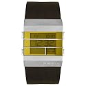 Diesel DZ7071 Gents Stainless Steel Caged Case with Yellow LCD Display and Brown Leather Strap