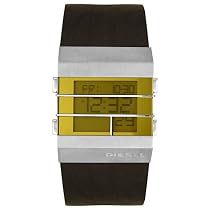 Diesel DZ7071 Gents Stainless Steel Caged Case with Yellow LCD Display and Brown Leather Strap