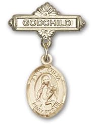 14K Gold Baby Badge with St. Lucia of Syracuse Charm and Godchild Badge Pin