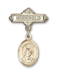 Gold Filled Baby Badge with St. Lucia of Syracuse Charm and Godchild Badge Pin