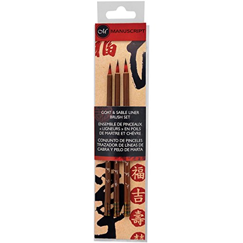 Manuscript Pen Goat Hair Calligraphy Liner Brush Set, 3-Pack