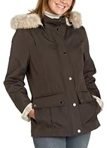 London Fog Women's Snap Front Fur Hooded Anorak with Plaid Lining