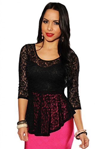 EOZY 優美な透かし花柄の七分袖ブラウスシャツ レディース カットソー ロング レーストップス フリル裾 婦人着 カジュアルアパレル クラブ服装