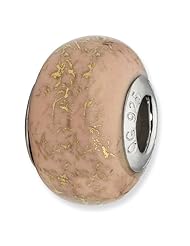 Sterling Silver s Light Pink W/gold Foil Ceramic Bead by Reflection Beads, Best Quality Free Gift Box Satisfaction Guaranteed