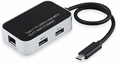 EaseBuy USB 3.1 Type C to USB 3.0 Hub With Gigabit Ethernet Adapter And Dual Card Reader SD/TF for Any USB C Device