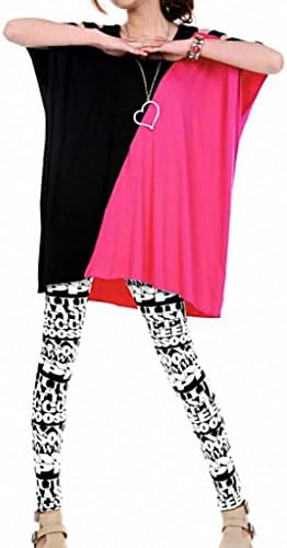 Bepei® Women Loose Open Shoulder Neon Batwing Md-long Patchwork T-shirt Blouse Top ROSE RED