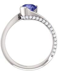 14K White Gold 6.00mm Round Cut Tanzanite and Diamond Ring -- LIFETIME WARRANTY