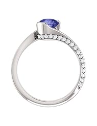 18K White Gold 6.00mm Round Cut Tanzanite and Diamond Ring -- LIFETIME WARRANTY