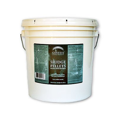 Ginesis Sludge Pellets - Natural Water Treatment for Water Gardens, Gof Course ponds, Ornamental Ponds, safe for fish, pets and humans. Removes waste, muck, sludge NATURALLY AND SAFELY for backyard ponds. 25lb Pail of Pellets