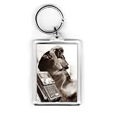 Dog covering his ears as he listens to some.. - Acrylic Keyring - Art247 - Standard Size