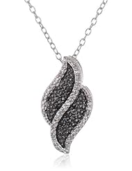 Sterling Silver Black and White Diamond (0.12cttw, I-J Color, I1-I2 Clarity) Flame Pendant Necklace, 18"