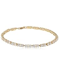 Platinum Plated or 18k Yellow Gold Plated Sterling Silver Round Simulated Diamond Tennis Bracelet (4.5 cttw), 7.25"