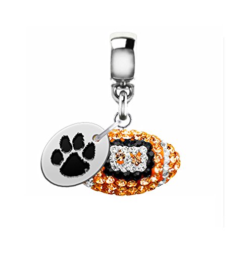 Clemson Tigers Crystal Football Drop Charm Fits All European Style Charm Bracelets