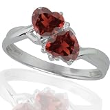 10k White Gold Garnet and Diamond Heart Ring (.02 cttw, I-J Color, I1 Clarity)