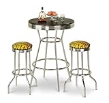 Chrome Bar Table & 2 Chrome Finish Tiger Faux Fur Fabric Seat Barstools