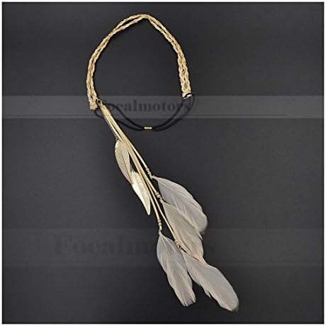 Dickness Boho Hippie Feather Headband Headdress Peacock Tassels Weave Headband Cream New