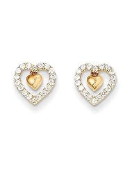 MadiK® 14k Yellow Gold Polished Double Heart CZ Post Stud Earrings