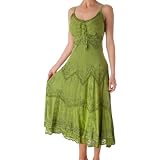 Stonewashed Rayon Embroidered Adjustable Spaghetti Straps Long Dress