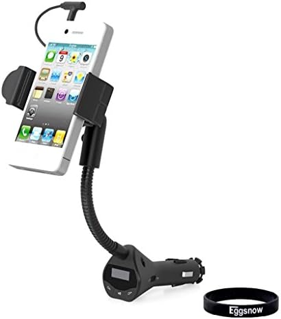 Eggsnow 3.5mm LED Stereo FM Radio Transmitter Car Mount Holder with USB Charging Port and Handsfree Calling for iPhone 6 (4.7)/Plus (5.5)/5S/5C, Samsung Galaxy S5/S4/S3/Note 4/3, Google Nexus 5/4, LG G3 - Retail Packaging - Black