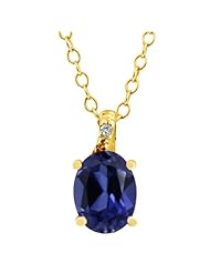 1.68 Ct Oval Blue Created Sapphire 18K Yellow Gold Pendant