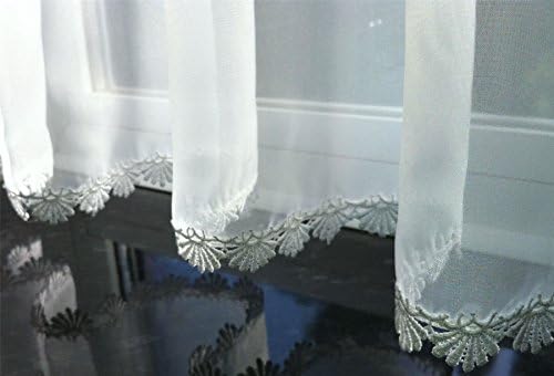 2 X MACRAME WHITE SLOT TOP ROD WIRE EMBROIDERED LACE CURTAIN DRAPE CAFE PANELS 59" X 24" 150 X 61CM