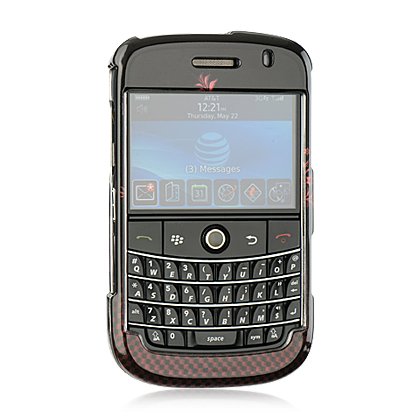 Black with Red Carbon Fiber Love Heart Design Snap-On Cover Hard Case Cell Phone Protector for BlackBerry Bold 9000