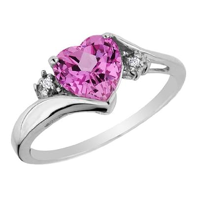 Pink Sapphire Gemstone and Diamond Heart Cut Ring 3/4 Carat (ctw) in 14K White Gold