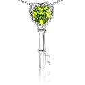 CandyGem 14k Gold Genuine Heart Shape Peridot and Diamond Key Pendant