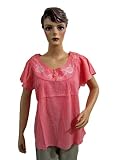 Floral Embroidered Womens Cotton Blouse Pink Tunic Top Small Size