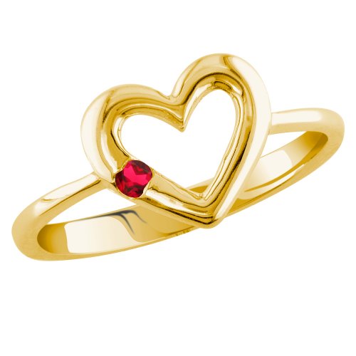 14k Yellow Gold Ruby Heart Ring, Size 7