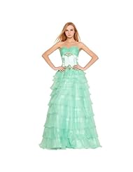 A-line Strapless Sleeveless Full Length Ruched Tiered Beaded Organza/Polyester/Satin Prom Dress/Quinceanera Dress 