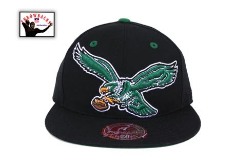 Philadelphia Eagles Black XL Logo Vintage Throwback Mitchell And Ness Hat / Cap