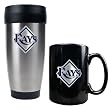 Tampa Bay Rays MLB Stainless Steel Travel Tumbler & Black Ceramic Mug Set - Primary Logo by Great American Products
