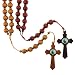 Set of Two Large Wood Rosaries - Brown and Red - 12mm Wood Beads - Cross with St Jude Image - 40'' Necklace, 28'' Overall Length