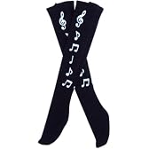 音符柄ハイソックス 黒