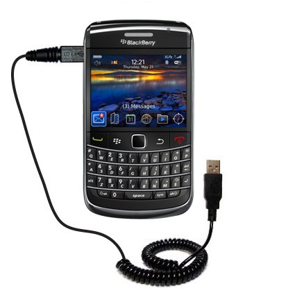 Coiled USB Cable for the Blackberry 9700 with Power Hot Sync and Charge capabilities - uses Gomadic TipExchange Technology