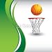 Wallmonkeys Peel and Stick Wall Decals - Basketball and Hoop on Vertical Green Wave Background - Removable Graphic