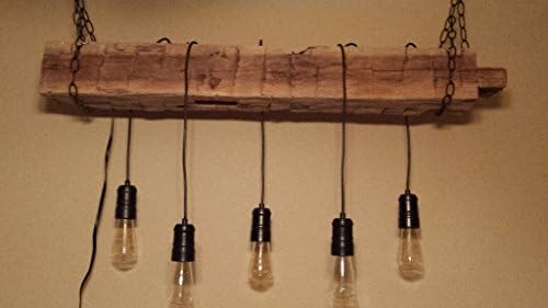 Hand hewn Barn Beam Ceiling Light with 5 Hanging Edison Fixtures