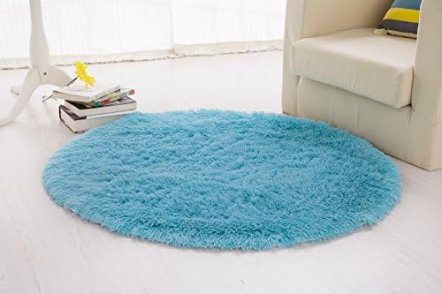 Igirls Round Silky Rugs 60",princess Your Daughter's Bedroom!cute Bright Shaggy Area Rugs Ultra Soft Living Room Rugs Carpet Bedroom Rug (blue)