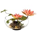 Water Lilies Faux Floral Arrangement in Glass Bowl - Pink